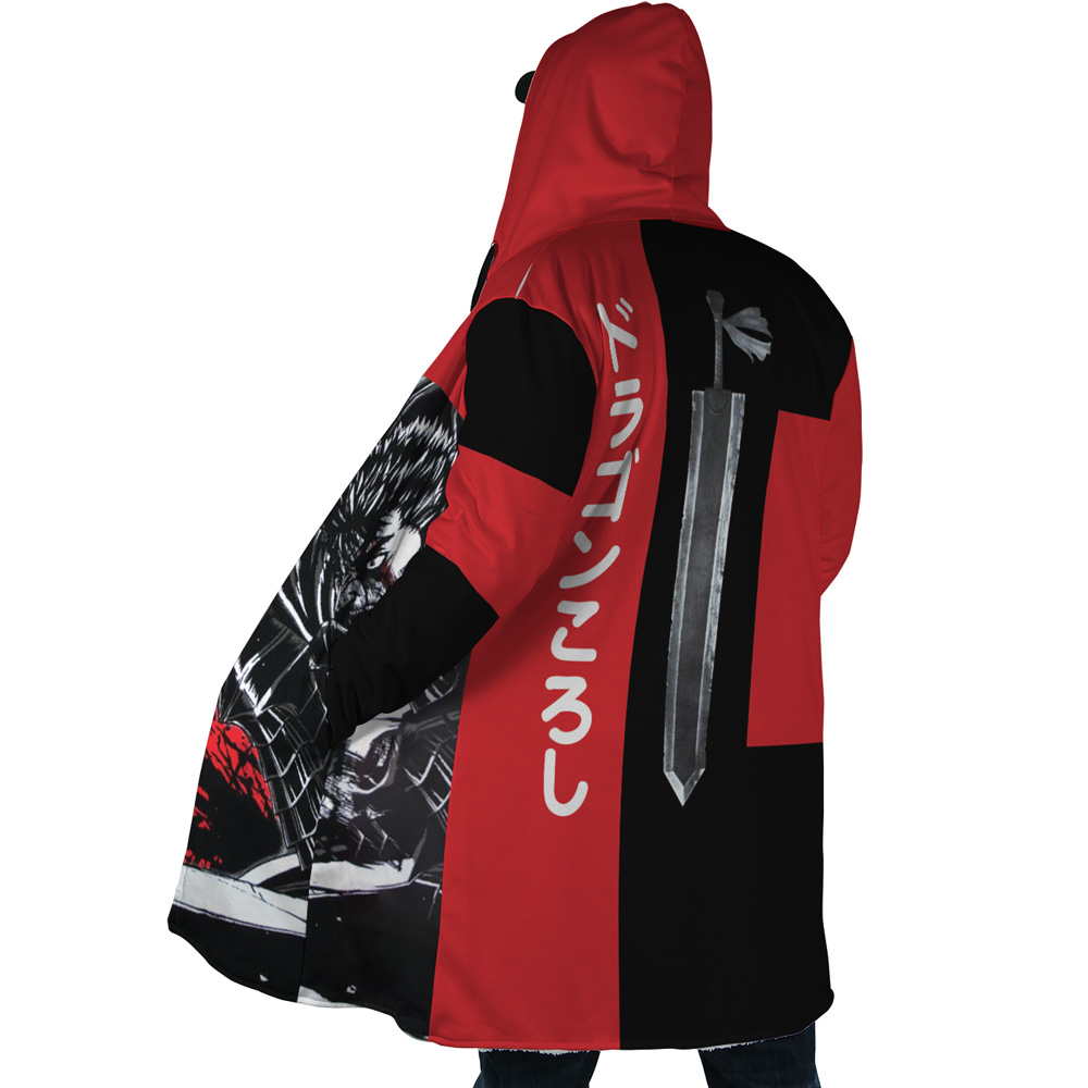 Guts Dragonslayer Berserk AOP Hooded Cloak Coat SIDE Mockup - Berserk Merch