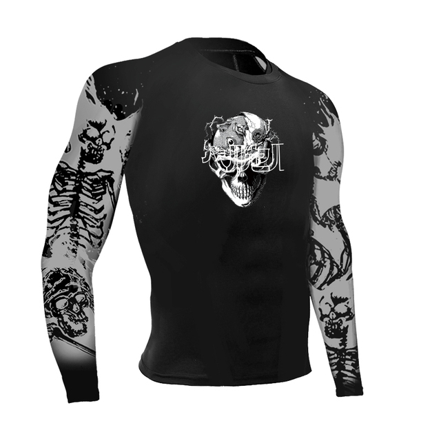 Berserk Arm Skull Print Rash Guard Fitness Compression Shirt