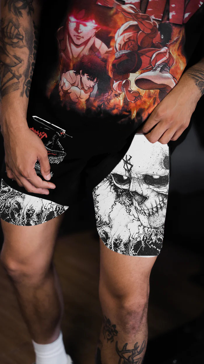 Men s Anime Shorts Berserk Manga Print 2 in 1 Gym Shorts Compression Stretchy Sports Shorts 1 - Berserk Merch