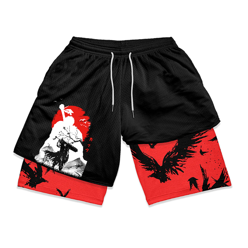 Men s Anime Shorts Berserk Manga Print 2 in 1 Gym Shorts Compression Stretchy Sports Shorts 4 - Berserk Merch