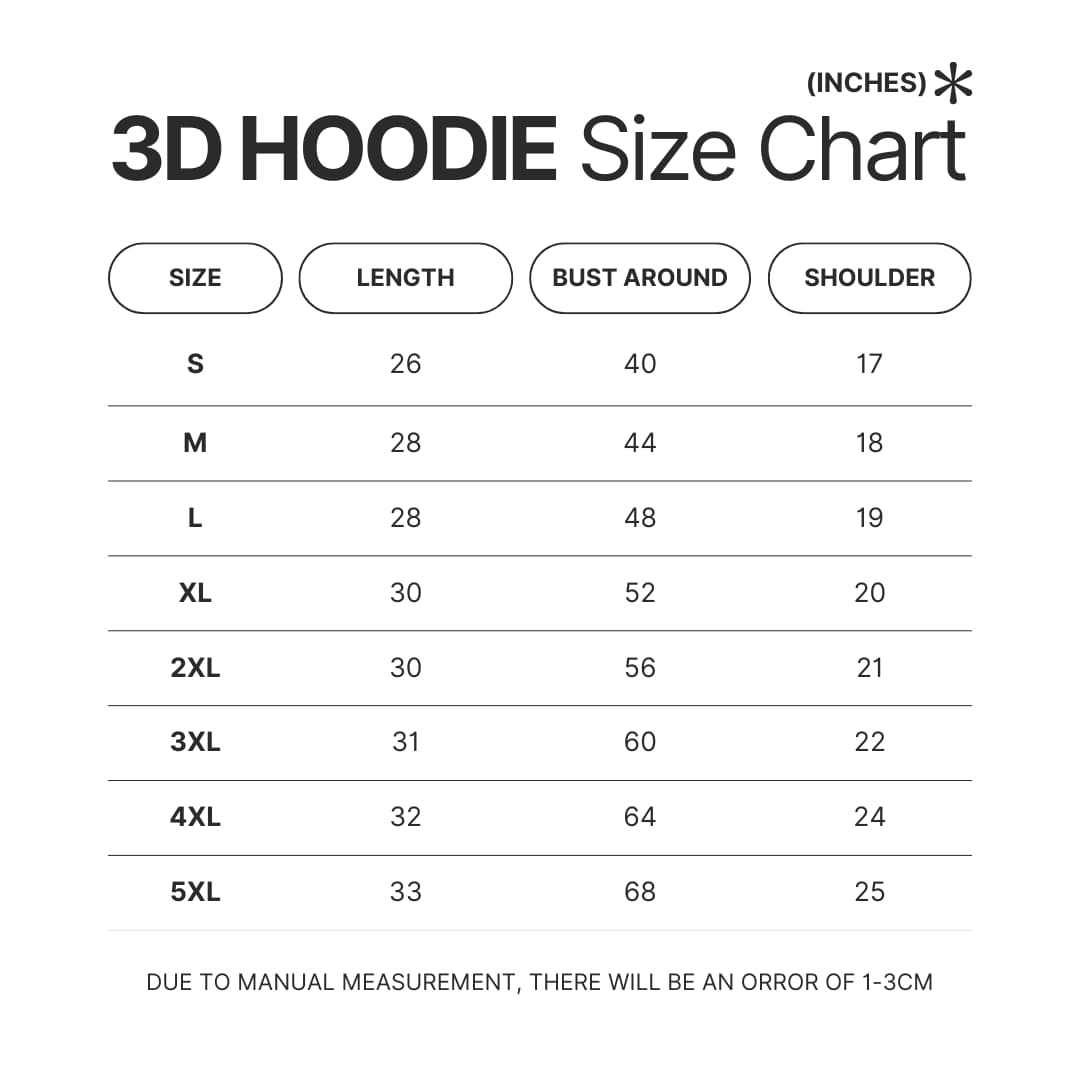 3D Hoodie Size Chart - Berserk Merch