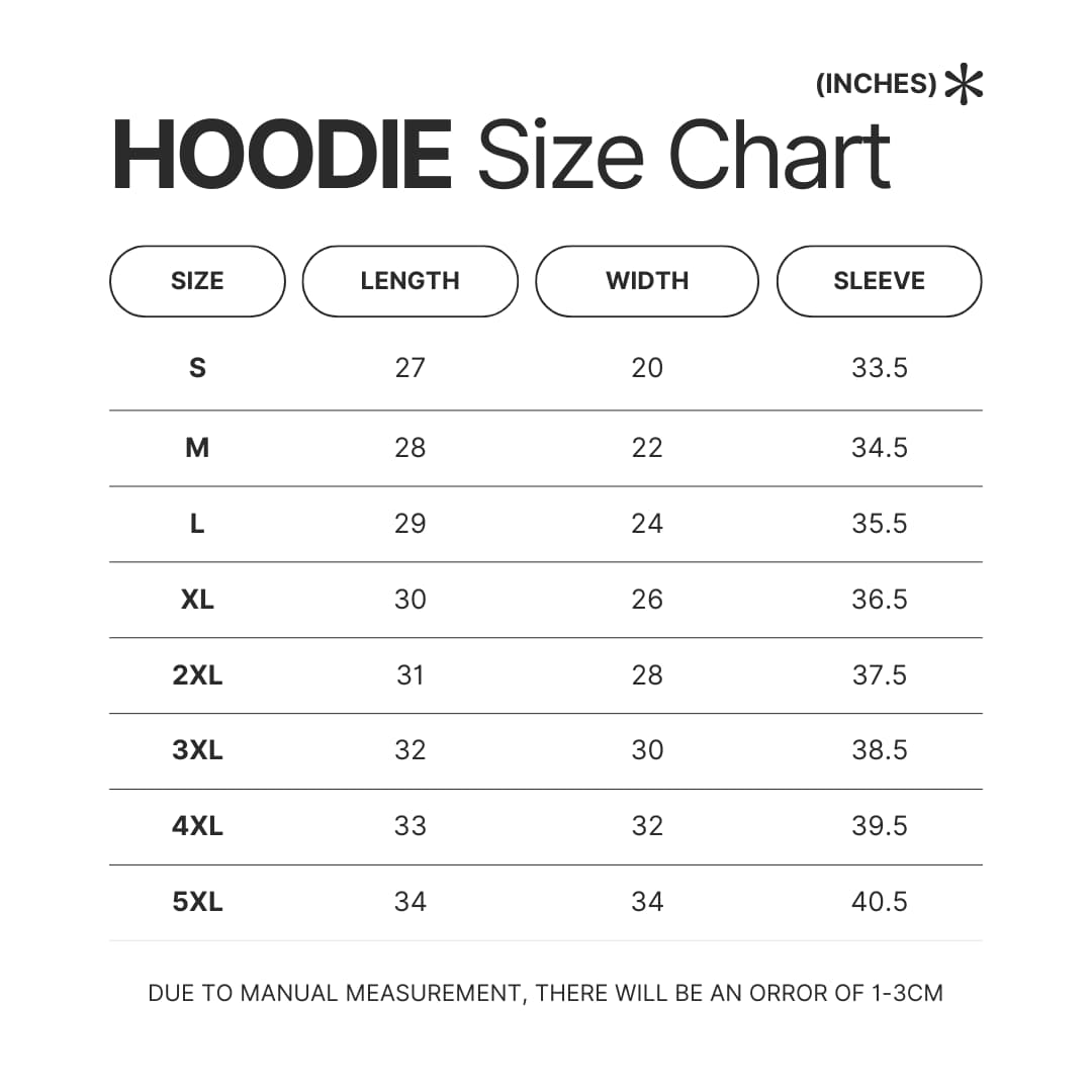 Hoodie Size Chart - Berserk Merch