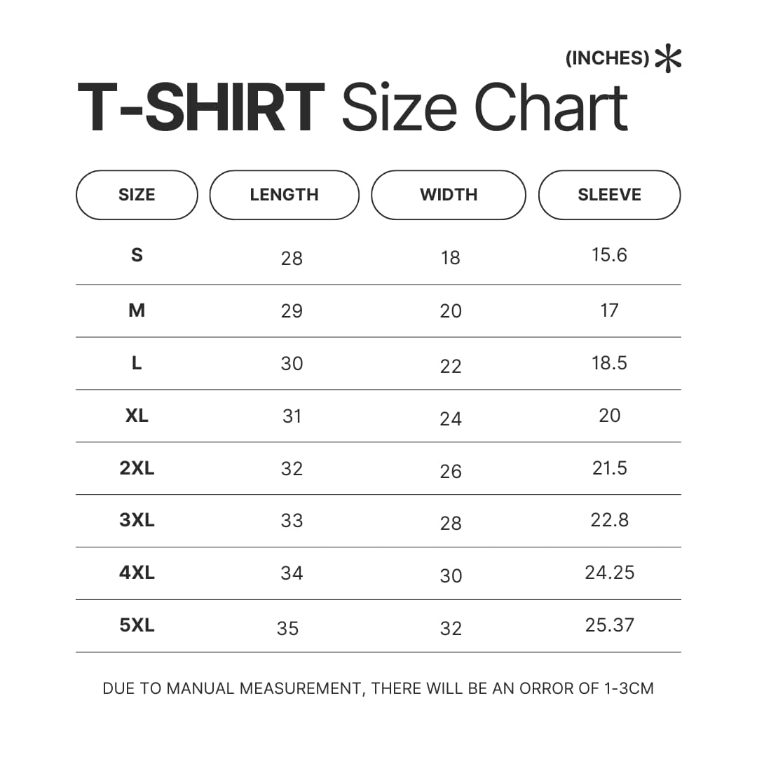 T shirt Size Chart - Berserk Merch