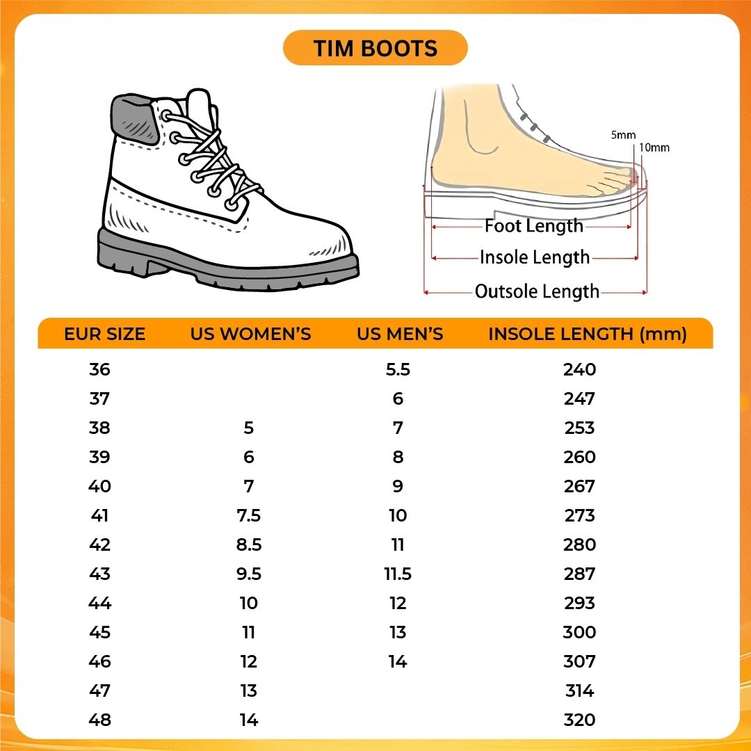 Tim Boots V1 Size Chart - Berserk Merch