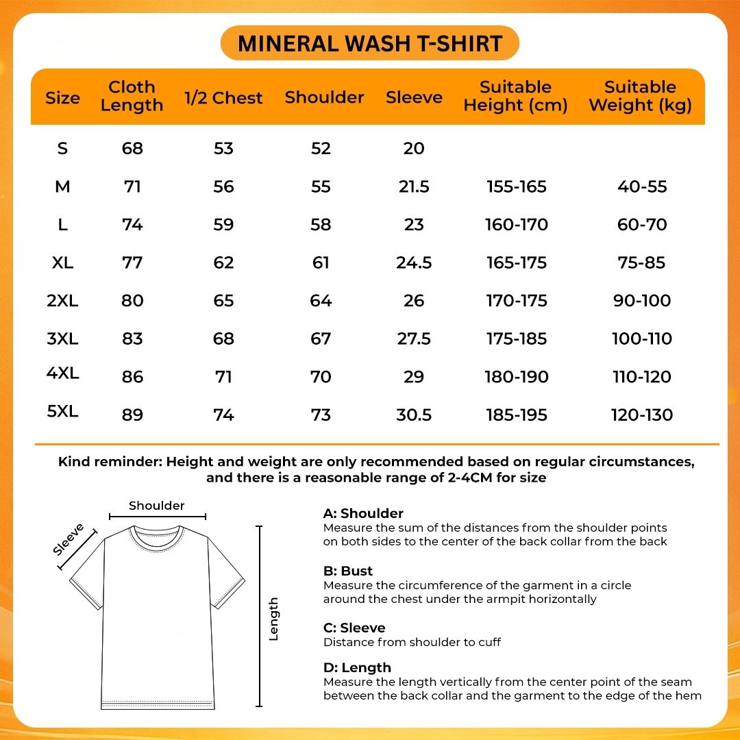 Mineral Wash T Shirt Size Chart - Berserk Merch